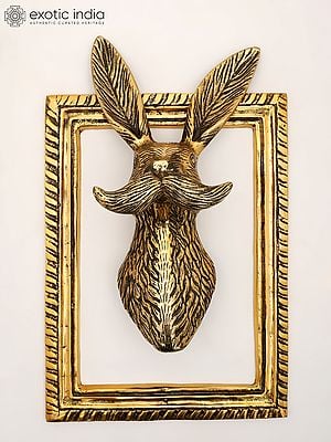 16" Brass Wall Hanging Rabbit with Frame | Home Decor