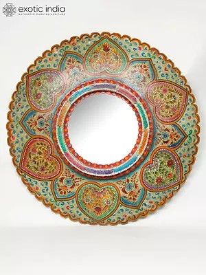 47" Hand Painted Wood Framed Mirror | Wall Hanging | Home Decor