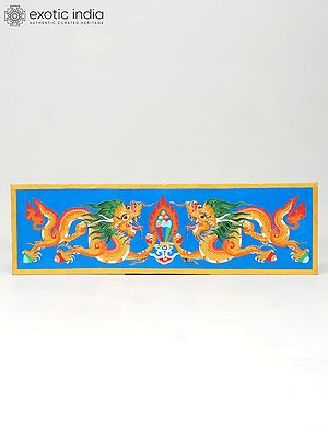 32" Hand-Painted Dragons Wall Panel from Ladakh | Wall Hanging