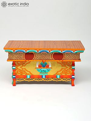 22" Hand-Painted Colorful Altar Table in Wood from Ladakh