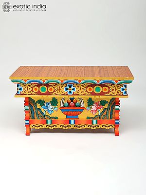 22" Colorful Altar Table in Wood from Ladakh