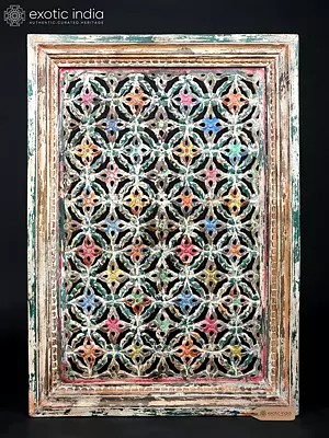 42" Wooden Jali Frame Wall Hanging Panel | Vintage Home Decor