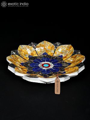 14" Handmade Lotus Shape Decorative Urli with Semi-Precious Stone Inlay