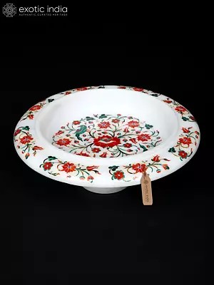 Decorative White Marble Urli Bowl - 10" Diameter
