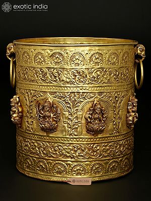 Ornate Brass Lakshmi Planter | Traditional Decorative Pot