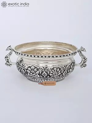 7" Peacock Design Decorative Urli Bowl in White Metal