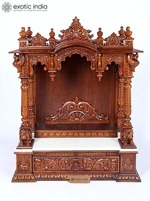 42" Large Carved Wooden Puja Temple for Home