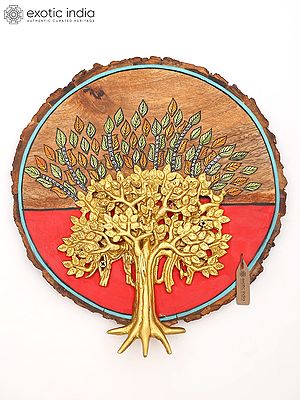 13" Wood Framed Tree of Life Wall Art with Brass Accent