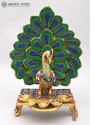 Decorative Brass Peacock Lamp with Five Wicks for Table Decor