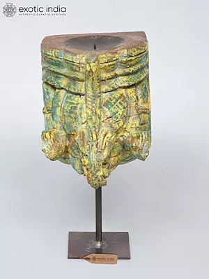 13" Wooden Candle Stand with Abstract Figure