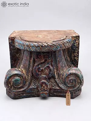 11" Wood Carved Designer Base (Pedestal) with Upside Down Monkey Figure