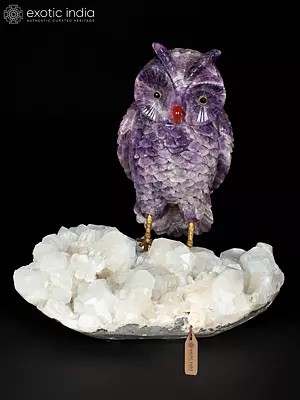 8" Decorative Owl Statue | Made of Semi-Precious Gemstone
