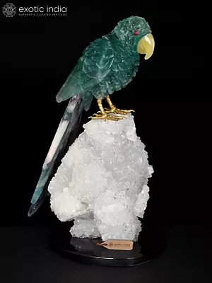 10" Decoratiive Parrot Statue | Table Decor | Semi-Precious Gemstone