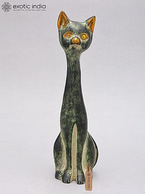 Brass Cat Figurine for Tabletop Display | 11" Height
