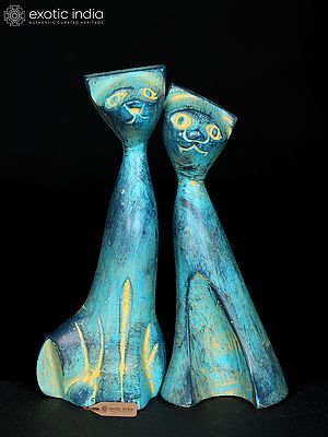 5" Decorative Cat Figurines - Set of Two Brass Statues