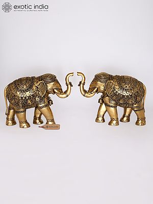 Decorative Pair of Elephants | Brass Statues | Home Decor