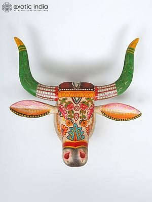 21" Hand-Painted Wall Hanging Cow Head | Wood Carving