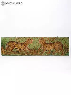 74" Large Hand-Painted Tigers Wall Panel in Wood | Home Decor