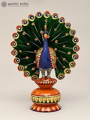 6" Small Colorful Decorative Peacock Statue