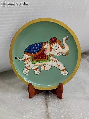 Hand-Painted Elephant | Decorative Wall Plate | Pichwai Art