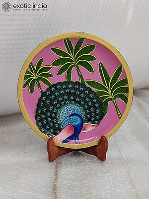 Peacock with Open Tail | Pichwai Art | Wall Hanging Plate