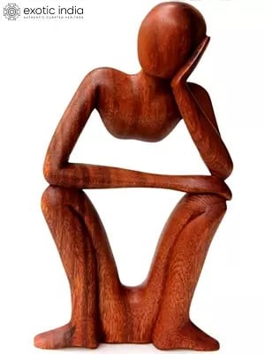 11" Thinking Man | Modern Art Wood Sculpture