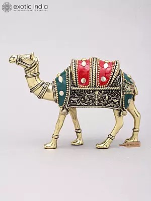 5" Superfine Brass Camel Figurine with Inlay Work