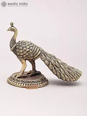 4" Brass Peacock Figurine for Table Decor