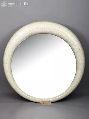 Large Decorative Round Mirror with Mosaic Bone Frame