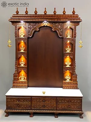 Large Wooden Puja Mandir with Eight Brass Ashtalakshmi Deities
