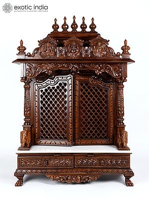 54" Large Lakshmi Ganesha Saraswati Temple with Double Doors | Wood and Marble