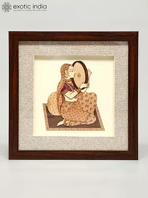 Indian Woman with Dafali | Wooden Art Work | Wall Hanging