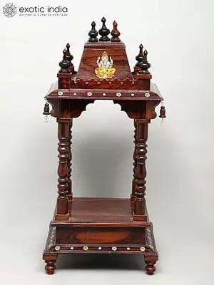28" Four Sides Open Temple in Wood with Drawer