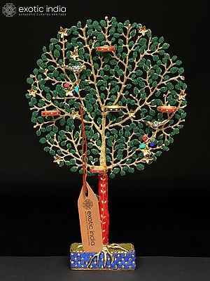 24" Tree of Life with Candle Holders | Brass with Inlay Work | Home Decor