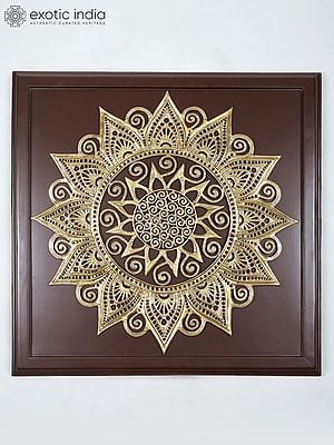 48" Large Wood Framed Mandala Art in Brass | Wall Hanging | Home Decor
