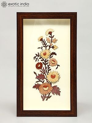 12" Flowers Design Wood Carved Frame | Wall Hanging