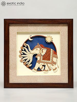 10" Airavat Elephant | Wood Carved Frame | Wall Hanging