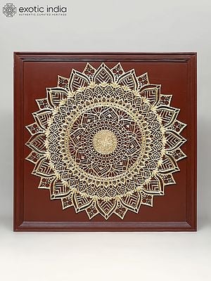 45" Large Wood Framed Mandala Art in Brass | Wall Hanging