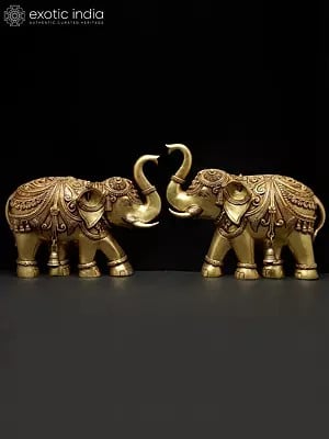 15" Pair of Wall Hanging Elephants | Brass Statues | Home Decor