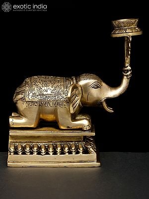 9" Brass Elephant with Candle Holder | Table Decor
