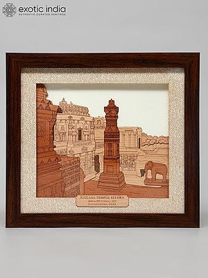 10" Kailasa Temple, Ellora | Wood Carved Frame | Wall Hanging