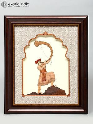 13" Man Blowing Tutari | Wood Frame | Wall Hanging
