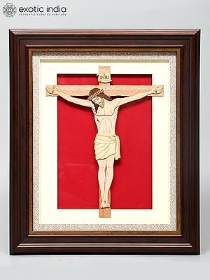 13" Crucifix (Jesus on Cross) | Wood Carved Frame | Wall Hanging