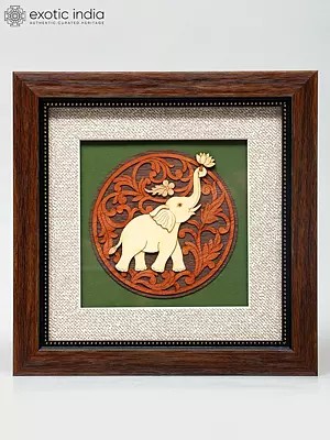 8" Elephant Holding Flower | Wood Frame | Wall Hanging