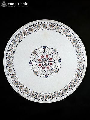Floral Inlay Craft Marble Side Top For Home Furniture