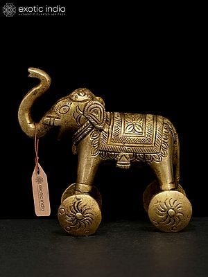 3" Small Brass Elephant Statue with Wheels | Animal Figurine