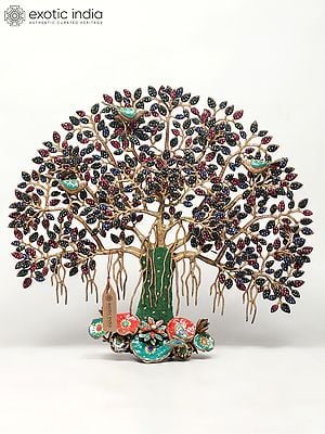 28" Tree of Life with Perched Birds | Brass With Inlay Work | Wall Hanging