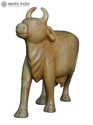 5" Wood Carving Cow For Home Decor | Handmade White Wood Statue