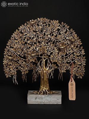 35" Large Size Brass Tree of Life with Marble Base | Home Decor