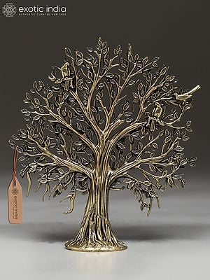6" Small Brass Superfine Tree of Life with Perched Birds | Table Decor